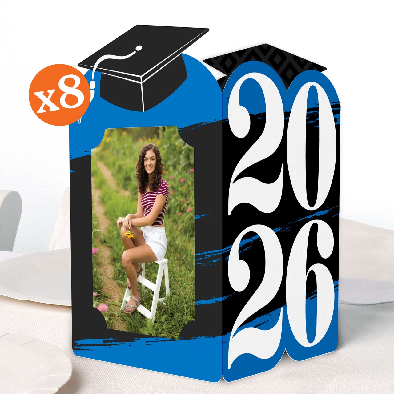 Big Dot of Happiness Blue 2026 Graduation Photo Holder Centerpieces, 4x6 Picture Display Box, Table Decoration Centerpiece for Grad Party Decor, 8 Count